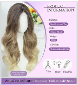 Long Wavy Synthetic Wig for Women, Ombre Blonde(New)