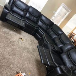 Black Leather Sectional sofa couch On  Special