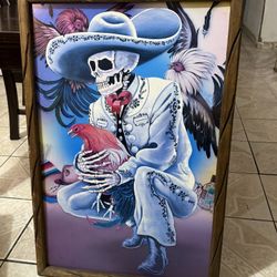 Cuadro rustico De Charro Con Gallo