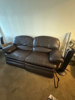 Dark Brown Leather Reclining Loveseat