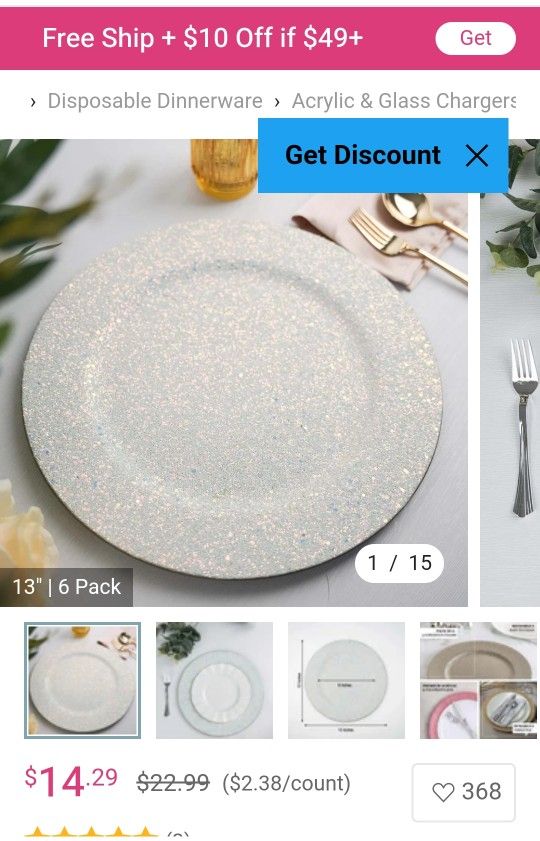White Glitter Charger Plates - Wedding, Events, Etc
