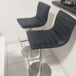 Bar Stool Pair Faux Leather - Adjustable Height