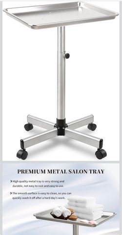 Salon Tray on Wheels, Salon Color Tray with Adjustable Height,Salon Rolling Tray Ideal Use As Metal Mayo Stand Tray,Tattoo Tray, Medical Tray, Dental 