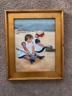 Mary Cassatt Beach Scene Framed Canvas Painting