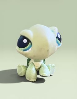 Hasbro Littlest Pet Shop #321 Turtle Sitting Green Dot Eyes