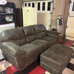 Leather Couch Set - Nubuck Leather Couch & Ottoman