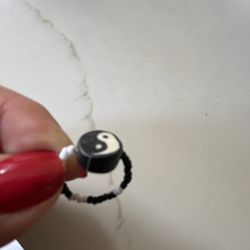 Yin yang femo black and white children ring
