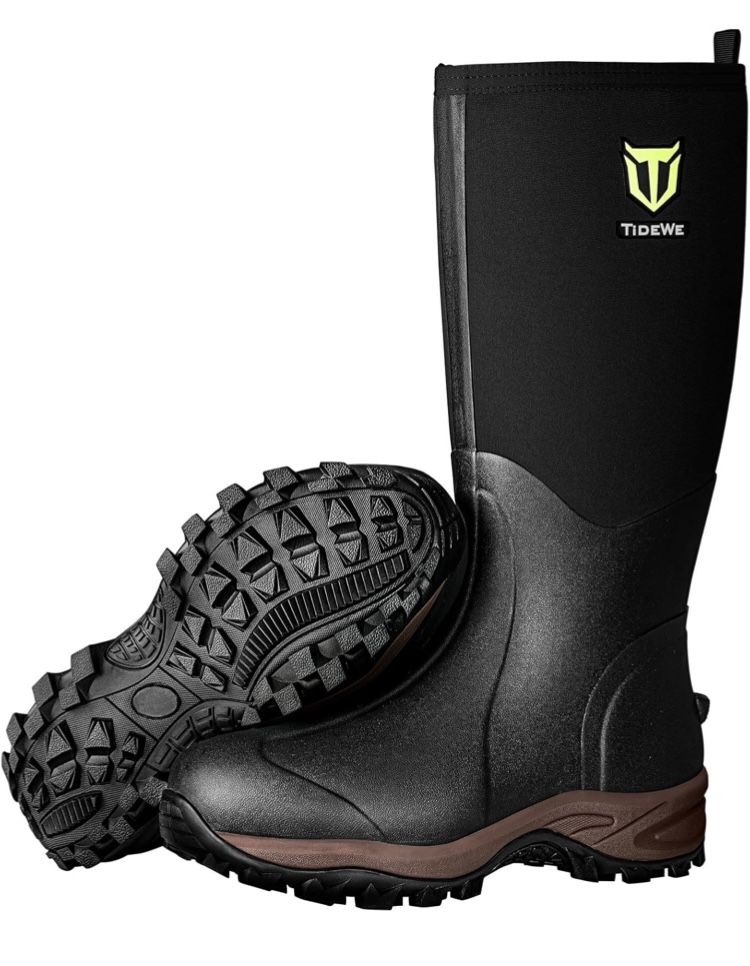 TIDEWE Rubber Neoprene Boots Men And Women, Waterproof Sturdy 6mm Neoprene Boot, Rain Boot Hunting Boot Arctic Outdoor Boot(Black, Brown & Next Camo G