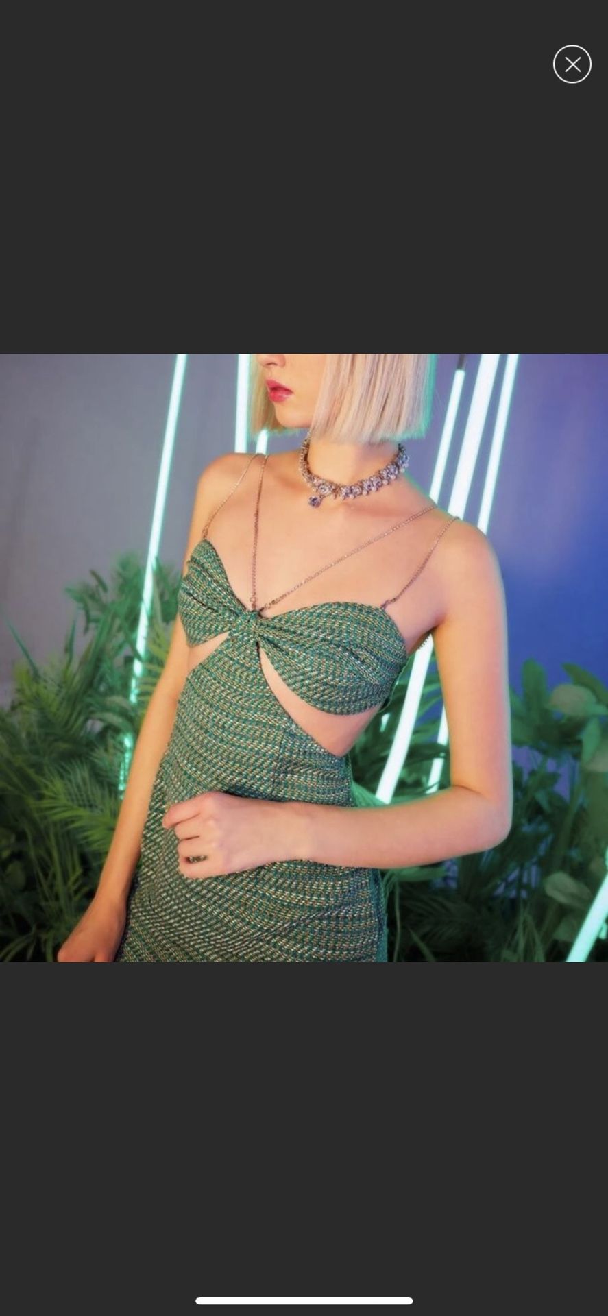 SHEIN Fringe Hem Chain Halter Tweed Cami Dress