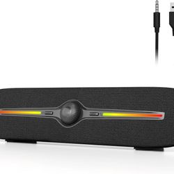 Bluetooth Computer Speakers for Desktop, USB Powered 3.5mm AUX PC Speakers with LED Dynamic Light, Portable Soundbar Speaker with Rotary Volume