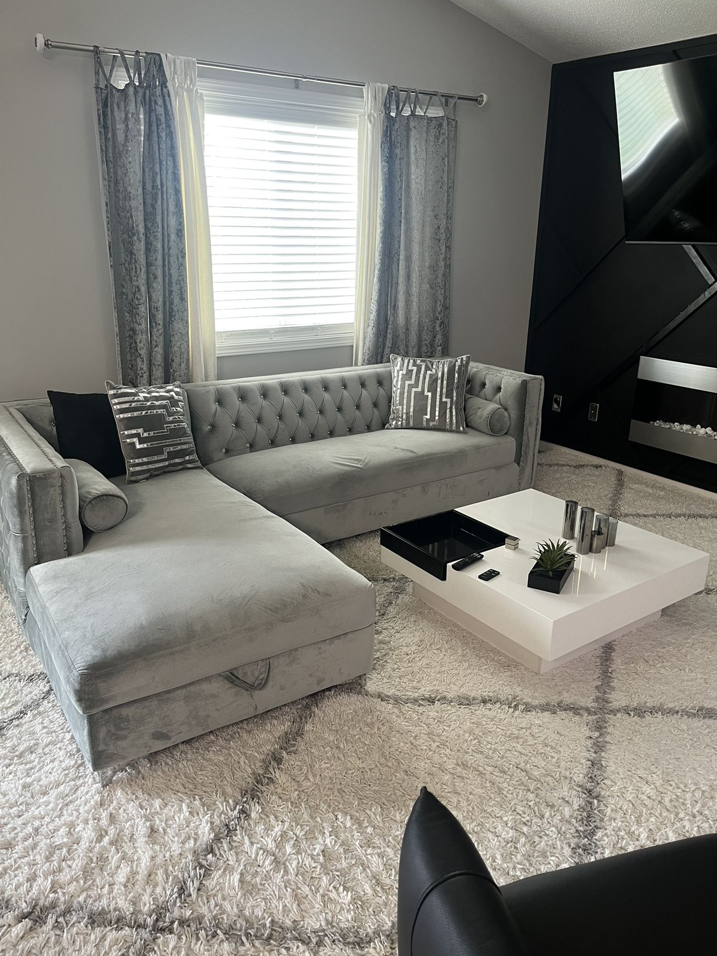 Velvet Sofa , Coffee Table And Rug