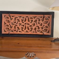 Art Rustic Decorative Terracota/Black Wooden Scroll Art For Wall Or Table