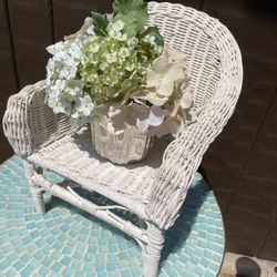 Cute Chair Plant Holder And Faux Palm Tree