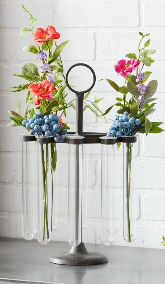 Hanging Propagation Tube Vases in Metal Stand