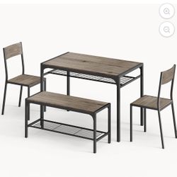 Asofer Kitchen Table and 2 Chairs for 4 with Bench, Dinette Dining Table Set for Small Space, Apartment