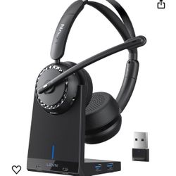 LEVN Wireless Headset, Bluetooth 5.2 Headset with Microphone (AI Noise Cancelling), 4 USB 3.0 Ports, 65 Hrs Working Time, Wireless Headset with Mic fo