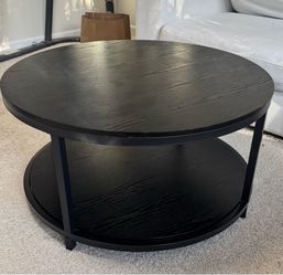 Black Round Coffee Table with Shelf