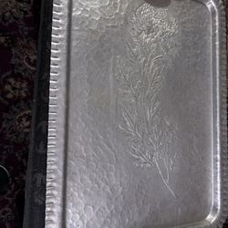 Vintage Aluminum tray, Continental hand wrought, hammered aluminum tray 20.5x14.75” 