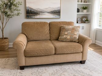 Beige Loveseat Sofa with Matching Accent Pillow