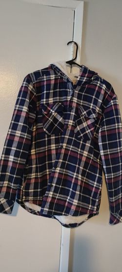 Plaid Flannel Hoodie Shirt with Sherpa Lining