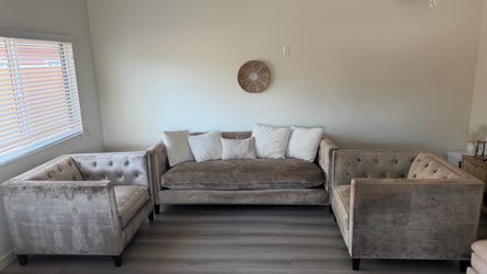 Elegant Velvet Sofa + 2 Matching Chairs – 3 Piece Living Room Set
