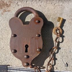 Vintage Central Union Pacific Pad Lock And Key