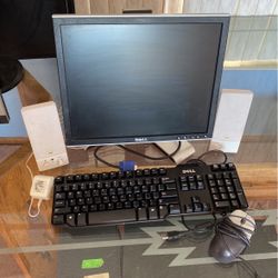 Computer Monitor, Keyboard, Speakers, Mouse