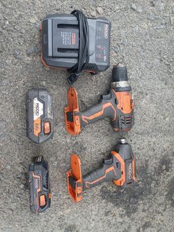 Ridgid Drill and Impact Driver plus Two Batteries and Charger