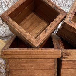 !Handmade! Wood Cube Planter Box ( Beatifuel Wood) 4 Pieces. “Different Measure “