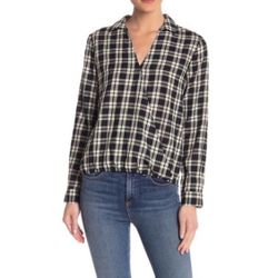 Madewell Arion Plaid Wrap-Front Shirt Black and White Check Size Small