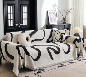 MYSKY HOME Boho Couch Cover Super Soft Couch Covers for 2-3 Cushion Couch Sofa, Modern Black Jacquard Sofa Slipcover Loveseat Futon Cover, Couch Cover