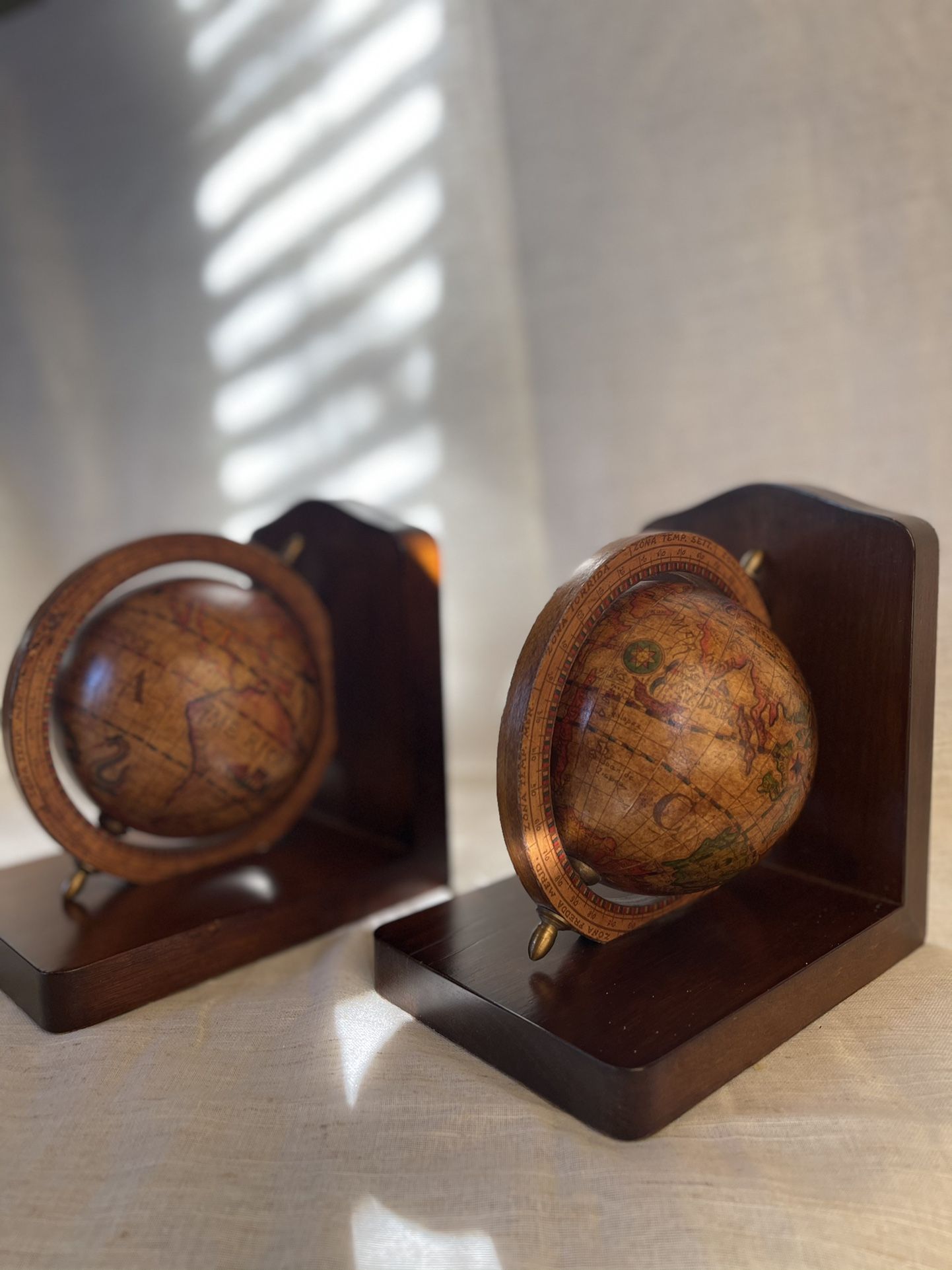Vintage Wood Globe Bookends