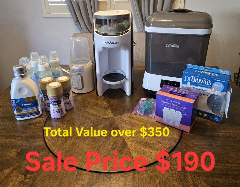 Formula Dispenser, Bottles, Cleaner, Warmer, Formula, Pacifier, And Milk Storage Bags