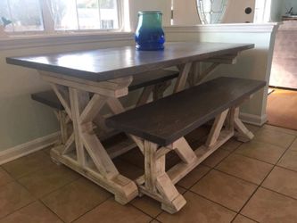 Farmhouse style kitchen table, hand built!