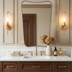 Irregular 20"x30" Brushed Gold Vanity Mirror Anti-Rust Stainless Steel Frame