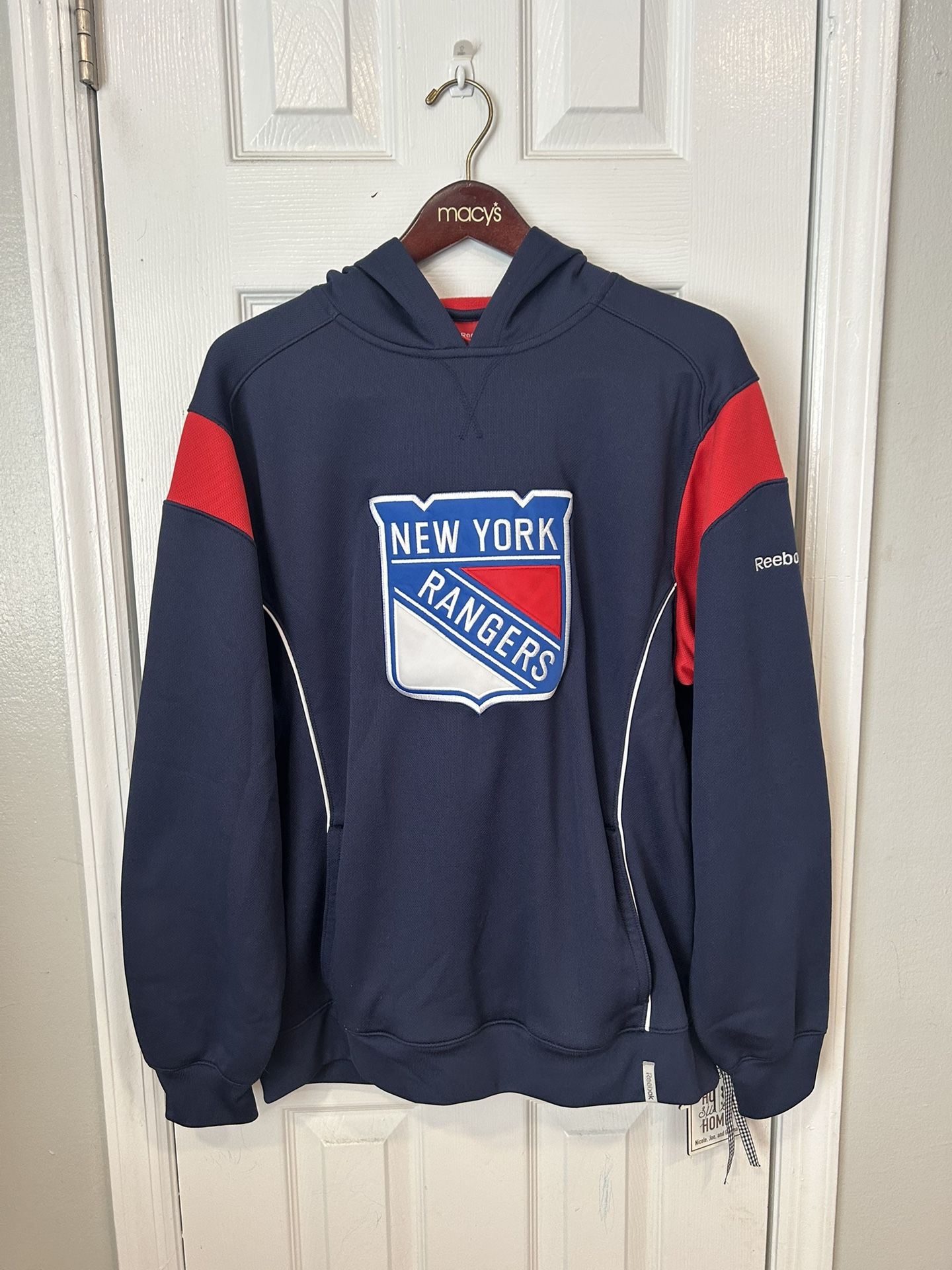 NY RANGERS Vintage Reebok NHL Face Off Collection Hooded Sweatshirt Navy Blue