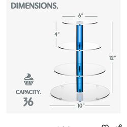 4-Tier Blue Acrylic Cupcake Stand-12" (2 Piece), Display Tower for Desserts, Perfect for Weddings, Birthday Parties, Baby Showers, and Special Events