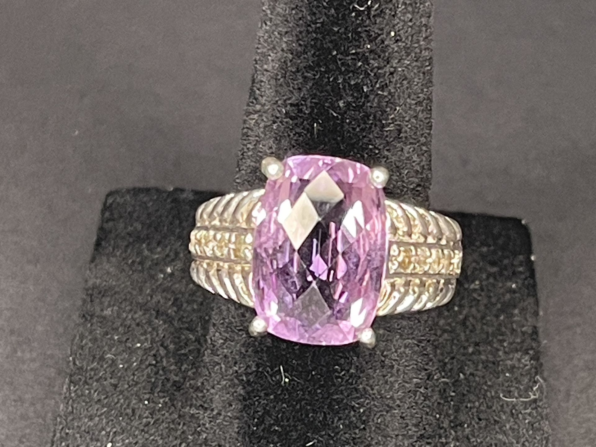 Stunningly Elegant Amethyst W/ White Topaz 925 Silver Ring