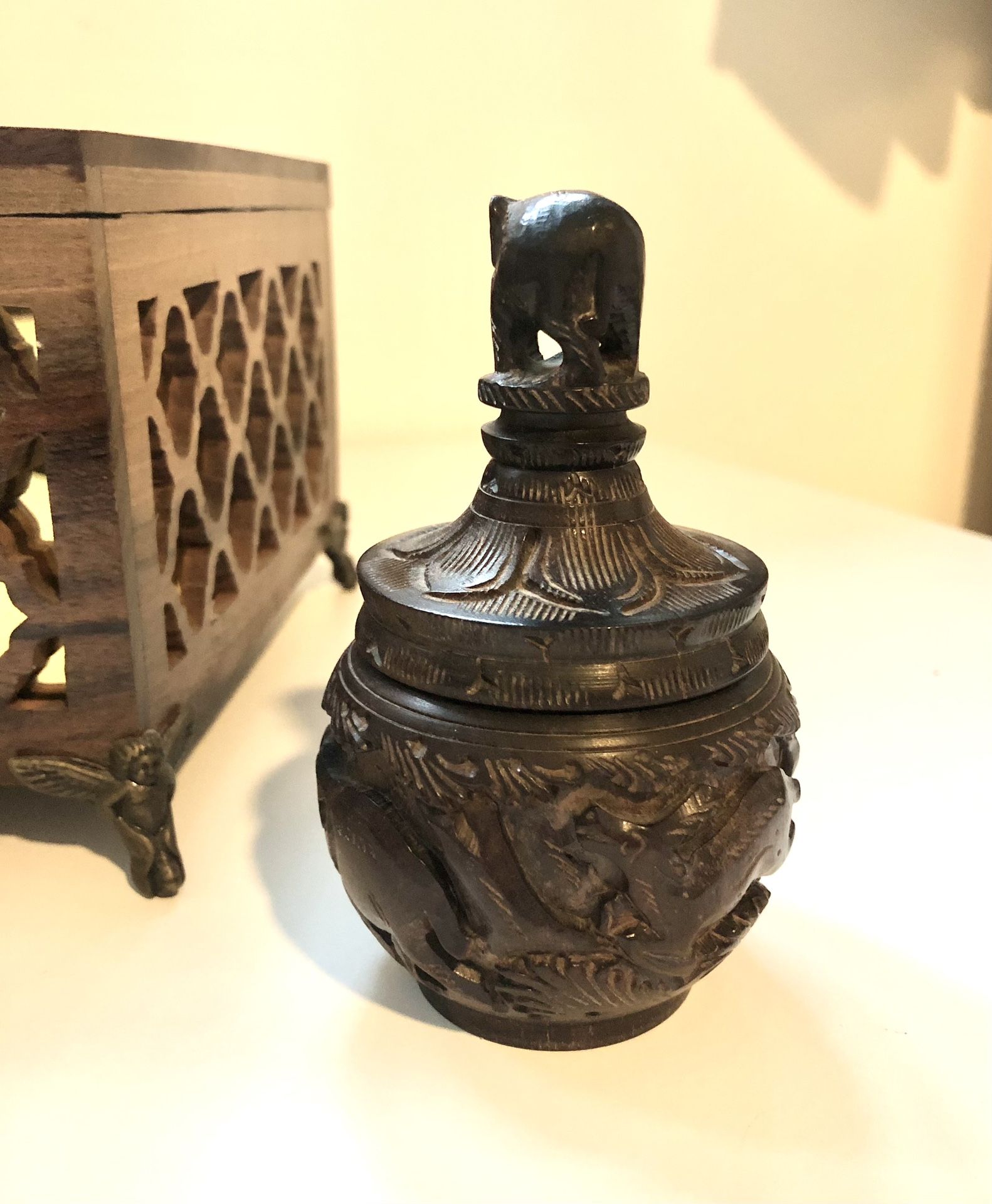 Vintage Hand Carved Jewelry Box