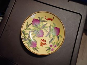 Vintage Chinese Enamel over Copper Bowl – Hand-Painted Peaches & Fu Symbol
