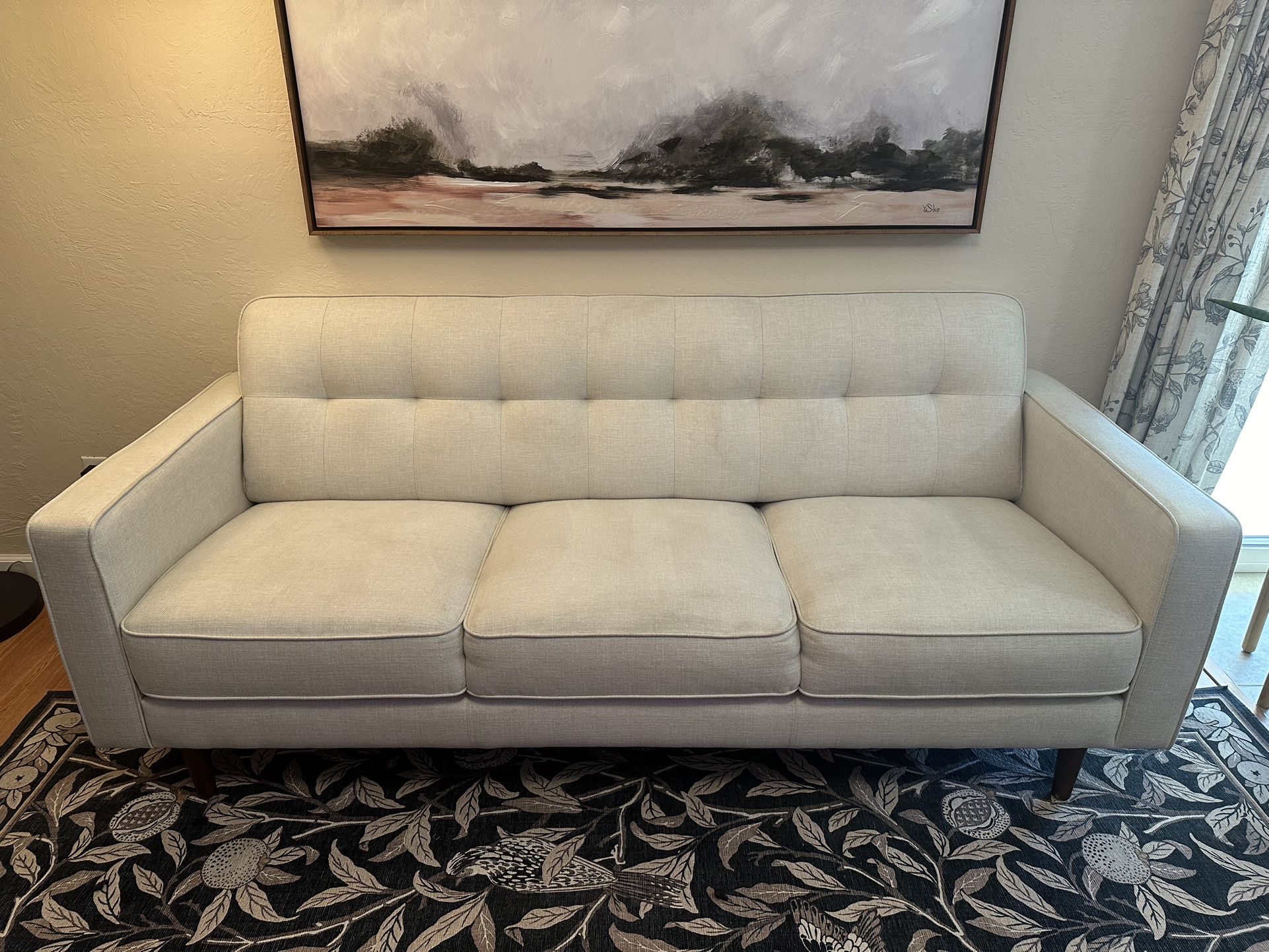 Mid Century Modern White Sofa With Free Pillows