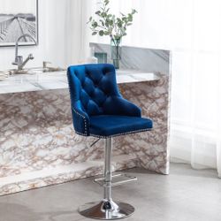 NEW BTEXPERT Premium Upholstered Dining 25" to 33.5" Adjustable Seat, High Back Mala Stool Bar Chairs, Blue Tufted Tailhead Trim