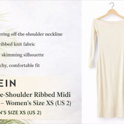SHEIN Off-the-Shoulder Ribbed Midi Dress – Women’s Size XS (US 2)