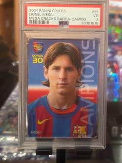 2004-05 panini sports Lionel Messi rookie card mega cracks Barca campio
