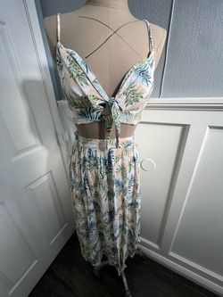 Tropical Print Two-Piece Crop Top and Skirt Set