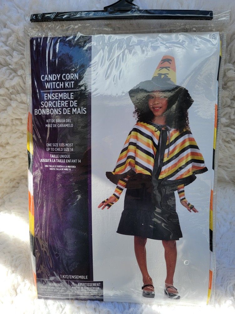 Brand New 3-Piece Candy Corn Witch Kit Fits Up To Child Size 14 Halloween Costume
