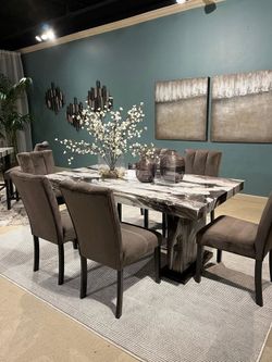 Contemporary, Marble look dining set to create and elevated feel