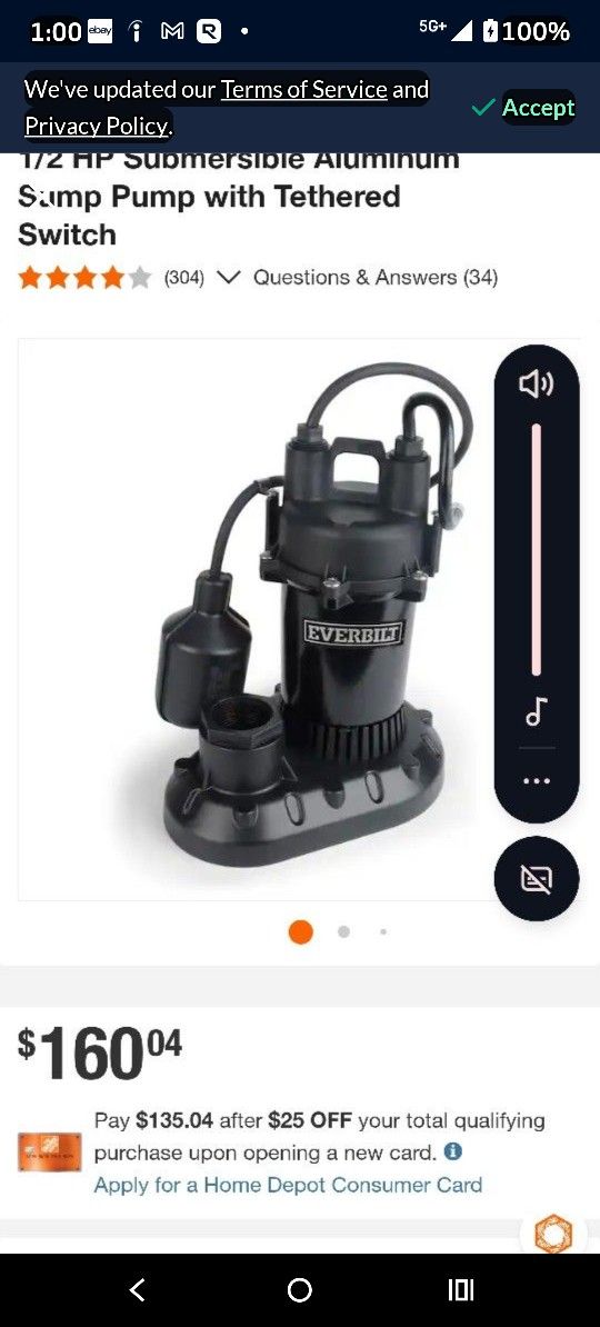 Everbilt 1/2 hp submersible Sump Pump