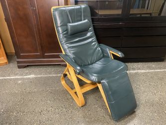 NEPSCO Forest Green Leather Zero Gravity Chair w/ Blonde Bentwood Frame