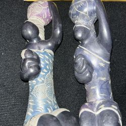 Set Of Two Authentic Zimbabwean Shona Fine Art Sculpture Polished Stone